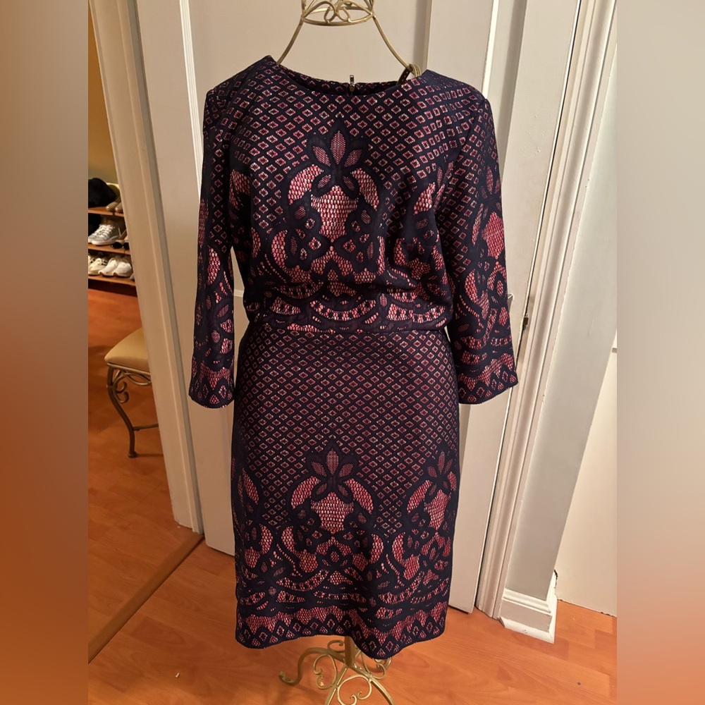 Gabby Skye Navy and Pink Long Sleeve Dress